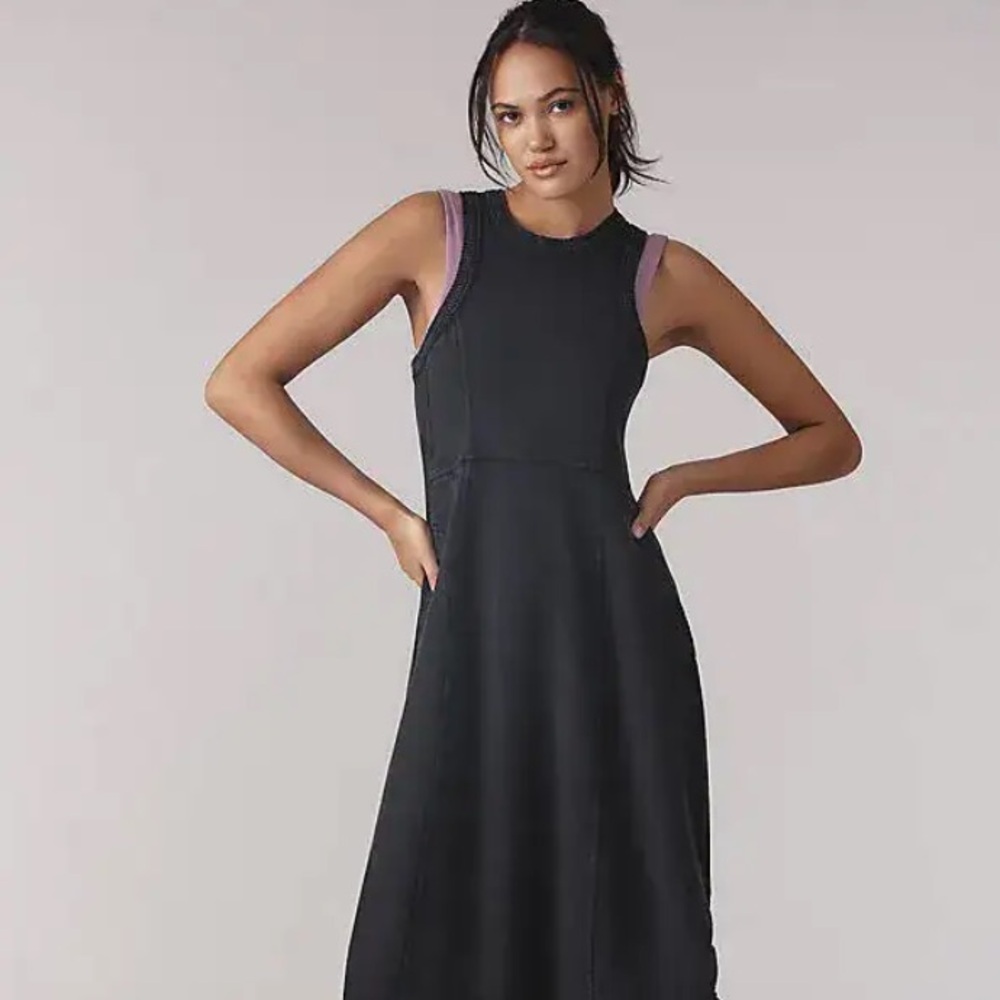 Horizon Midi Dress DAILY PRACTICE BY ANTHROPOLOGIE NWOT COLOR- Black